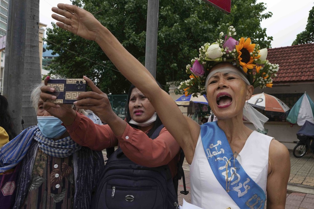 Cambodian-American lawyer Theary Seng outside Phnom Penh Municipal Court in May 2022. Photo: AP