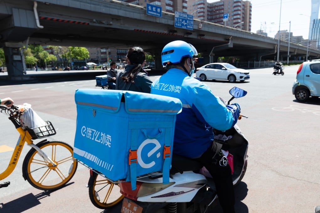 An Ele. me food delivery rider is seen in Beijing. Photo: Shutterstock Images