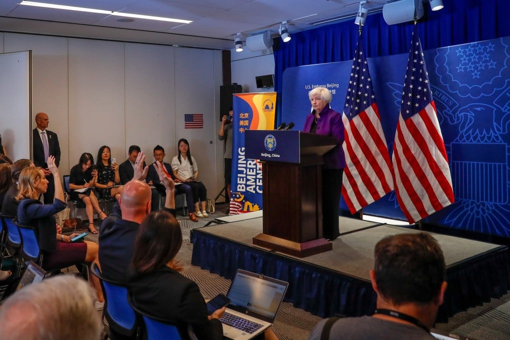 US Treasury Secretary Janet Yellen during a press conference at the US embassy in Beijing. Photo: EPA-EFE