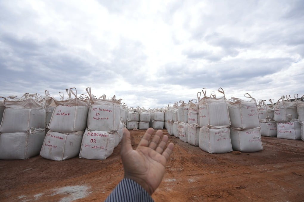 Bags filled with lithium ore are seen on the grounds of Prospect Lithium Zimbabwe’s processing plant outside of the capital Harare. Lithium – known as “white gold” – is an essential raw material for the lithium-ion rechargeable batteries that power electric vehicles and in solar panels that store solar energy. Photo: AP