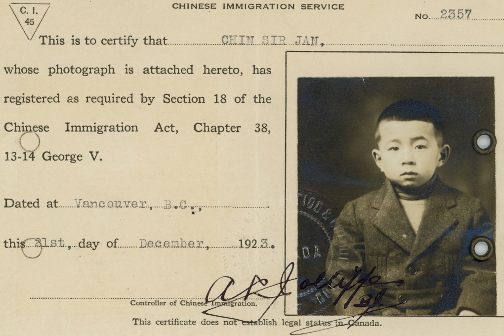 A Chinese Immigration certificate for Chin Sir Jan. The Chinese Canadian Museum in Vancouver’s “The Paper Trail to the 1923 Exclusion Act” exhibition tells the harrowing stories of Chinese immigrants to Canada and their children. Photo: Chinese Canadian Museum