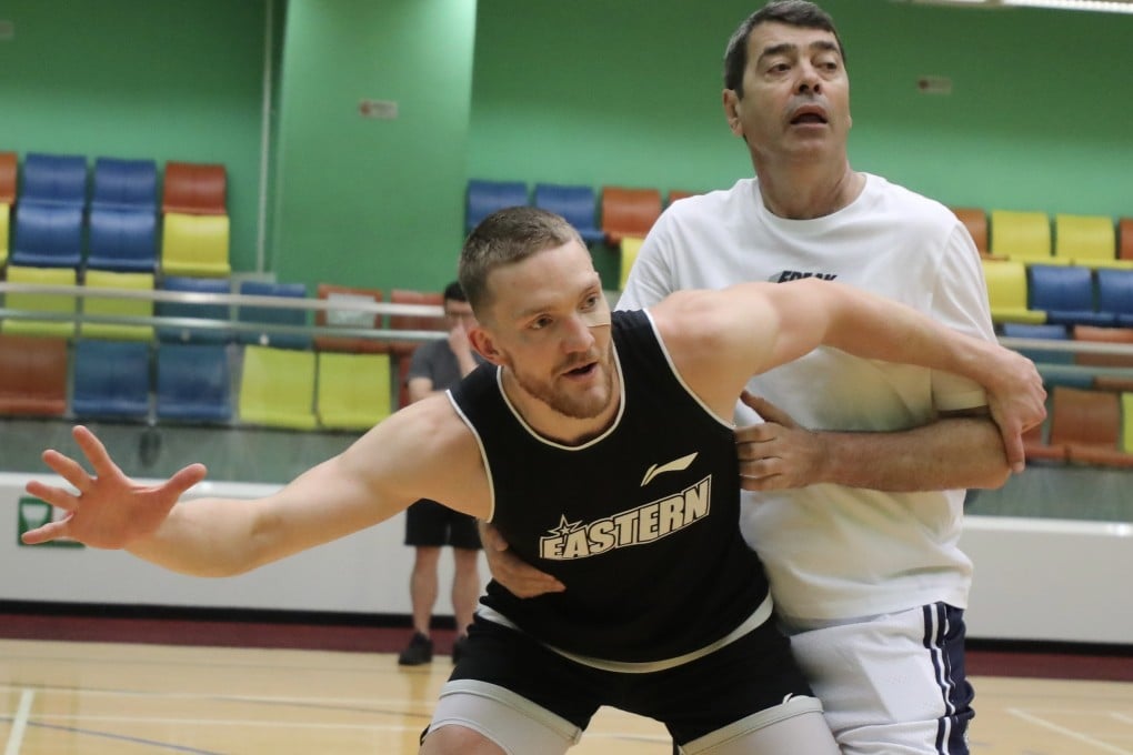 Dominic Gilbert (left) and Hong Kong Eastern coach Mensur Bajramovic at a training session in Yuen Long. Photo: Xiaomei Chen