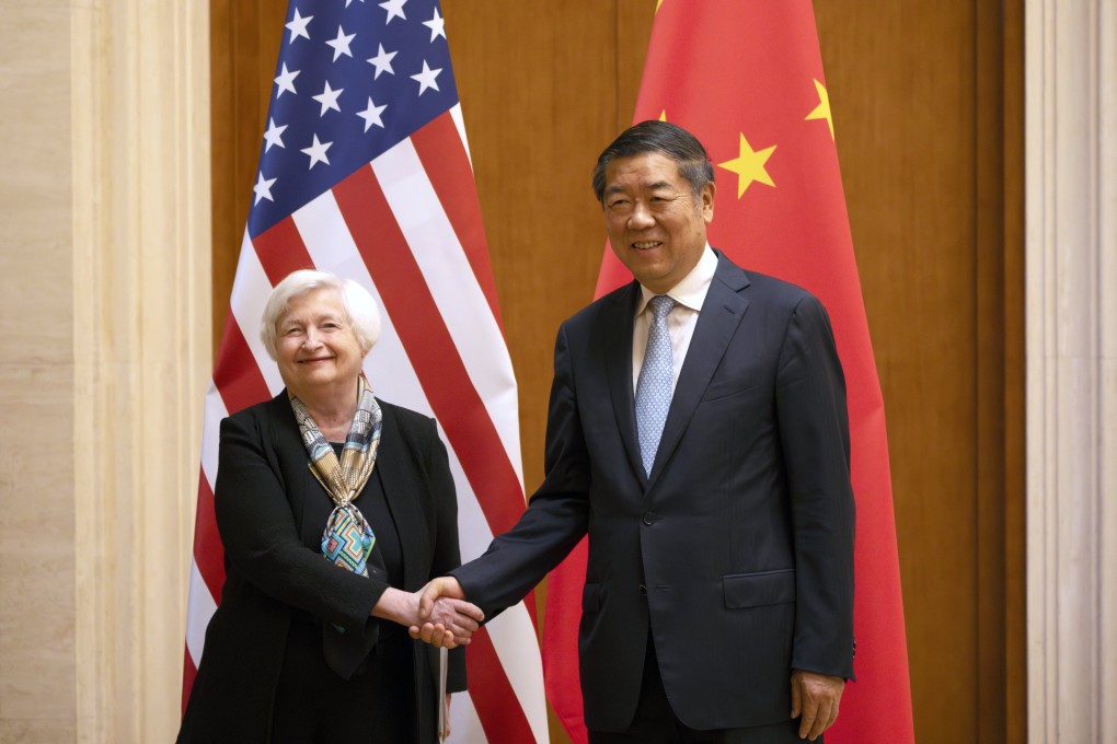 US Treasury Secretary Janet Yellen shakes hands with Chinese Vice-Premier He Lifeng during a meeting at the Diaoyutai State Guesthouse in Beijing on July 8. Photo: AP