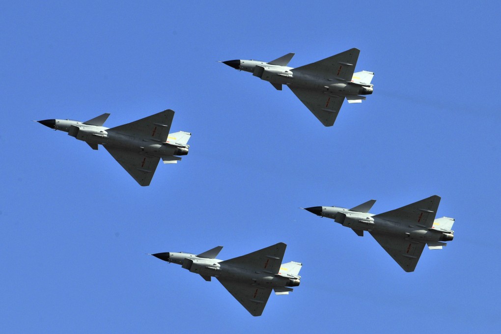 China’s J-10 fighter jets. The PLA sent dozens of warplanes, including fighter jets and bombers, towards Taiwan, the island’s defence ministry said on Saturday. Photo: AP