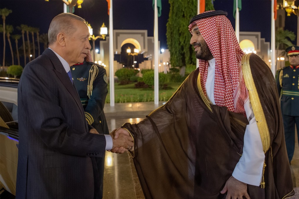 Saudi Crown Prince Mohammed bin Salman (right) with Turkey’s President Recep Tayyip Erdogan in Jeddah, Saudi Arabia earlier this month. Photo: EPA-EFE