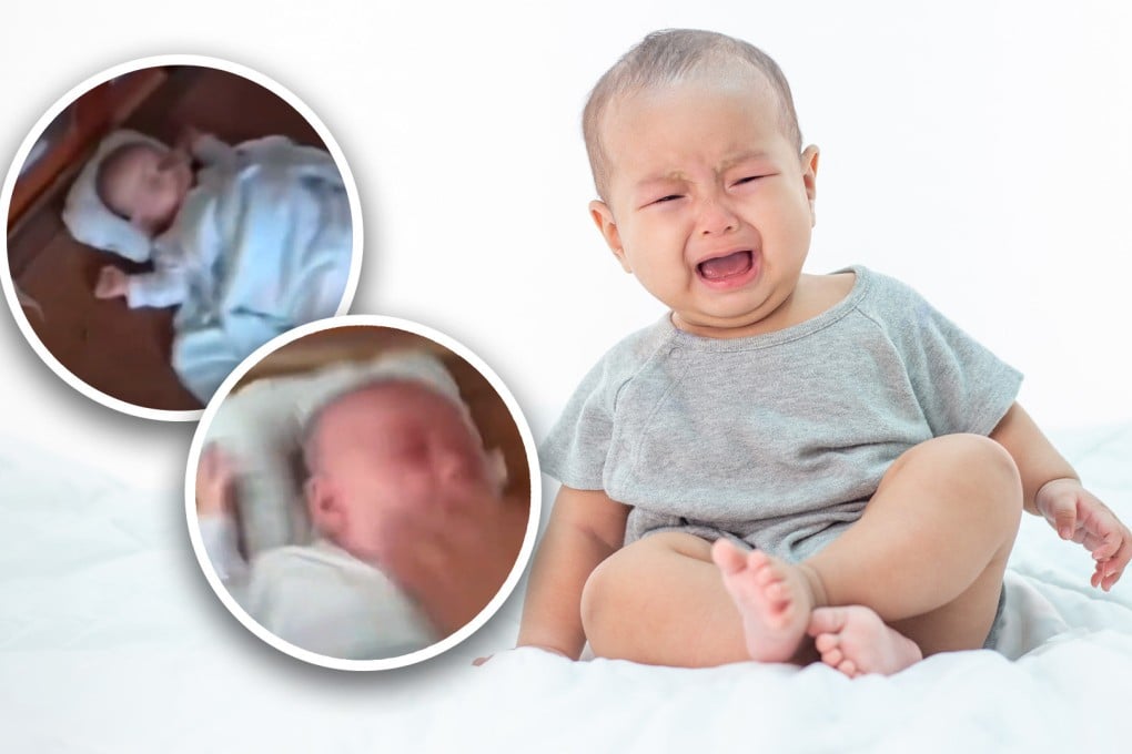 A sickening attack on his own infant son by a father in China has sparked outrage on mainland social media. Photo: SCMP composite/The Paper