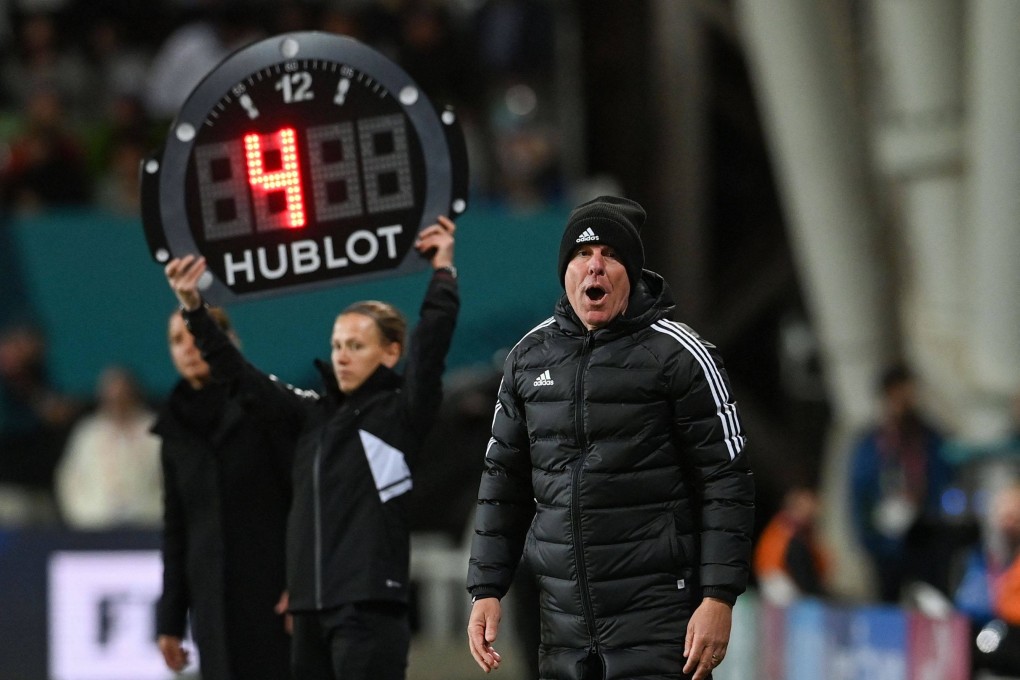 Philippines’ coach Alen Stajcic shouts instructions to his players during their opening game against Switzerland at Dunedin Stadium. Photo: AFP