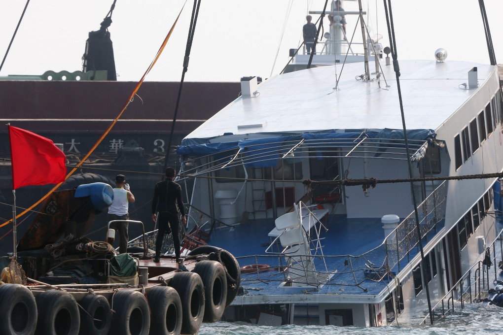 The wreck of the Lamma IV ferry is lifted from the seabed. Photo: SCMP