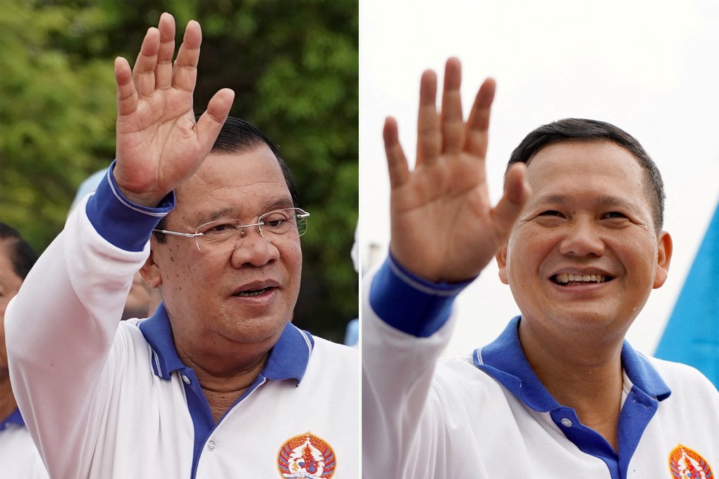 Cambodia’s Prime Minister Hun Sen (left) said on Wednesday that he would hand power to his son Hun Manet (right). Photo: Reuters