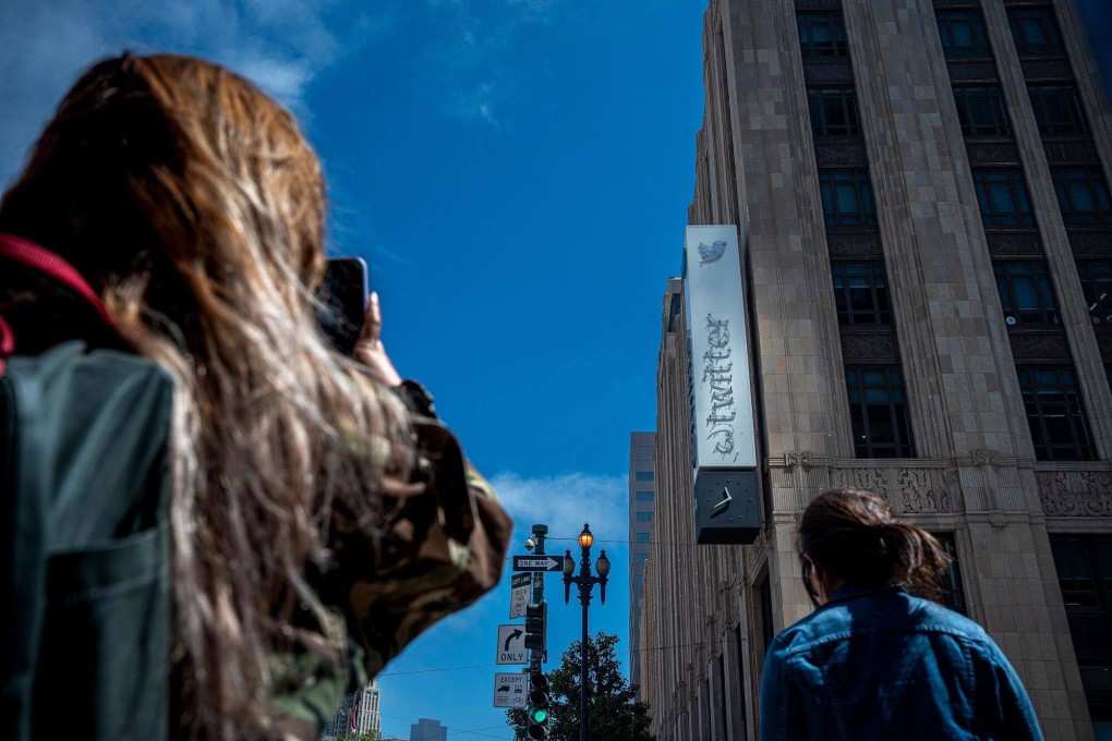 A partially removed sign at Twitter headquarters in San Francisco, California, July 26, 2023. Photo: Bloomberg
