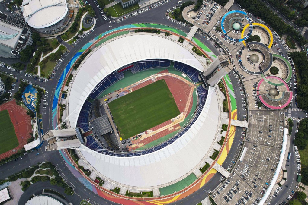 An aerial view of Yellow Dragon Sports Centre Stadium in Hangzhou, a venue of the 19th Asian Games. Photo: AFP