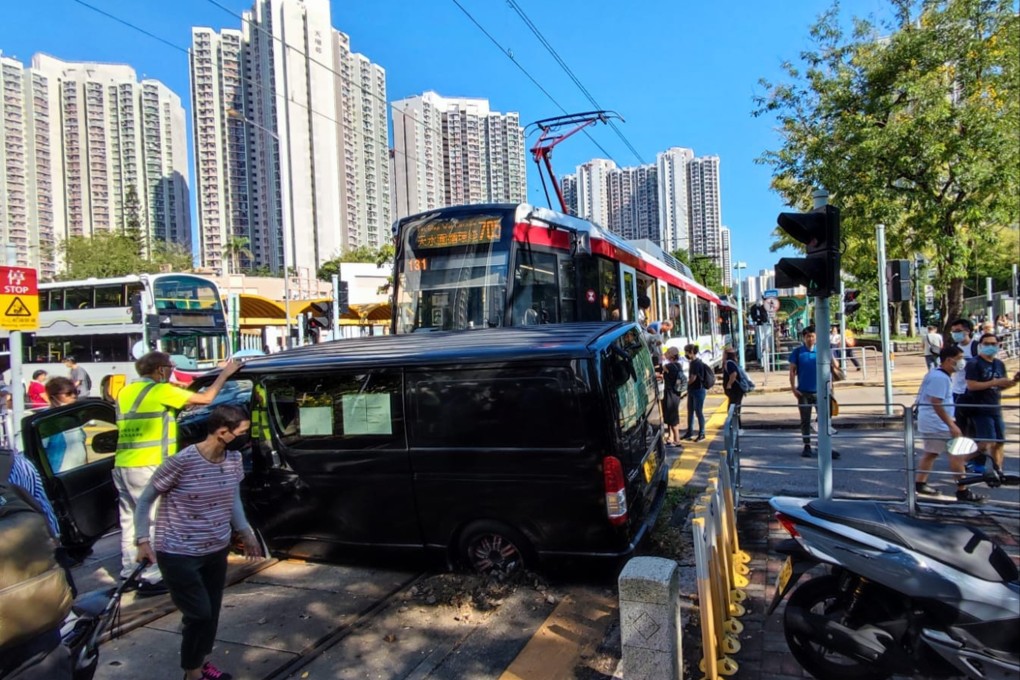 The crash scene in Tin Shui Wai. Four people, including three from the van, were injured slightly. Photo: Handout