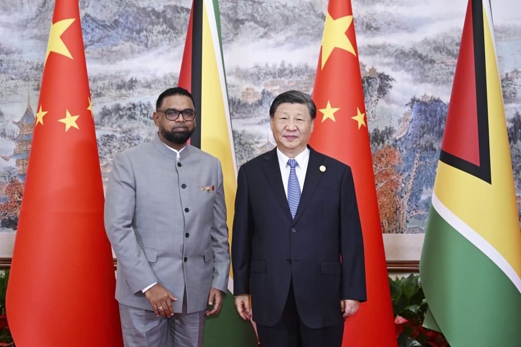 Chinese President Xi Jinping (right) meets Guyanese President Irfaan Ali in Chengdu on Friday. Photo: Xinhua