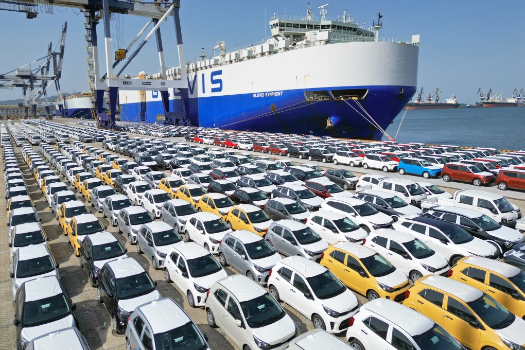 Cars being loaded for export are seen at Yantai Port in Shandong province on July 5. China’s exports slowed at the fastest pace since the start of the Covid-19 pandemic last month, adding pressure to Chinese policymakers. Photo: Xinhua
