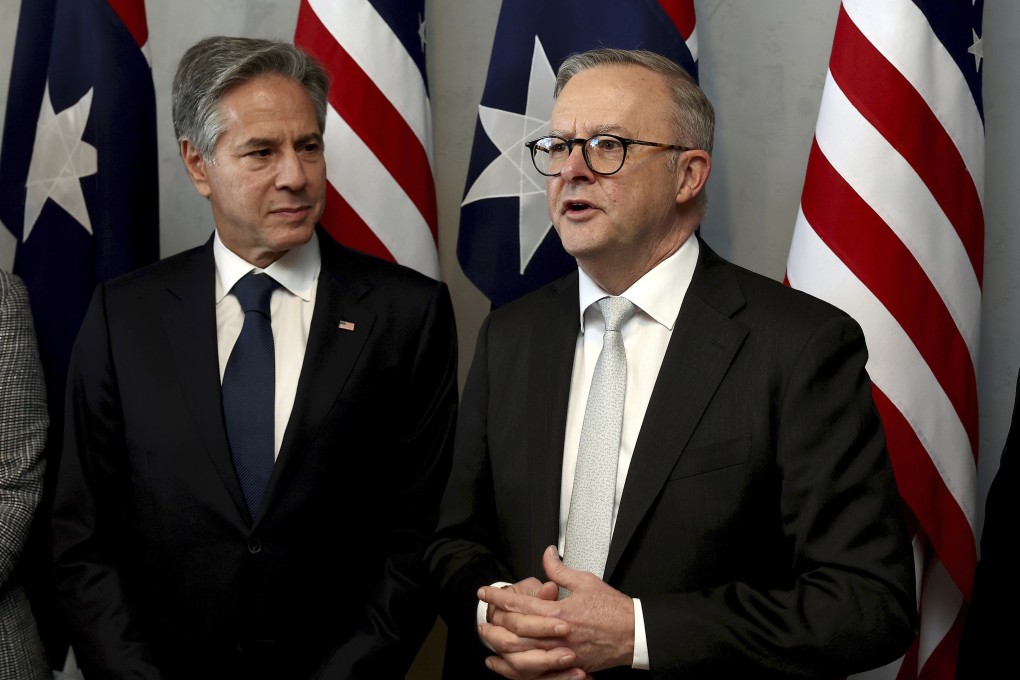 Australian Prime Minister Anthony Albanese, right, with US Secretary of State Antony Blinken in Brisbane, Australia, on Friday. Photo: via AP
