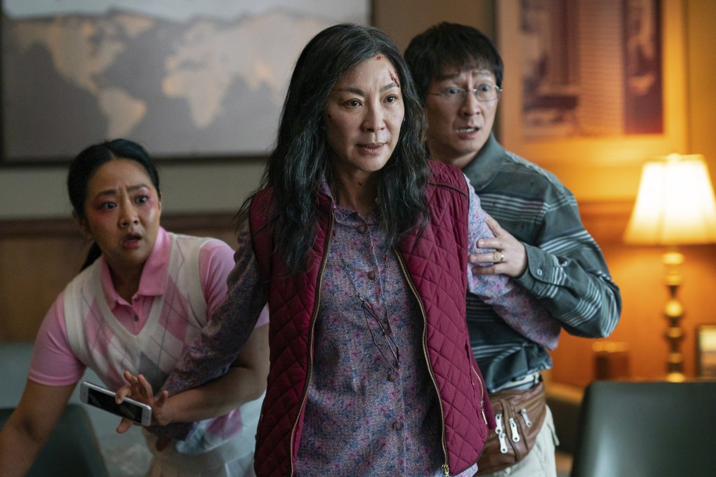From left, Stephanie Hsu, Michelle Yeoh and Ke Huy Quan in a scene from Everything Everywhere All At Once. Yeoh talks about finally feeling cool and funny to the teens of today. Photo: AP