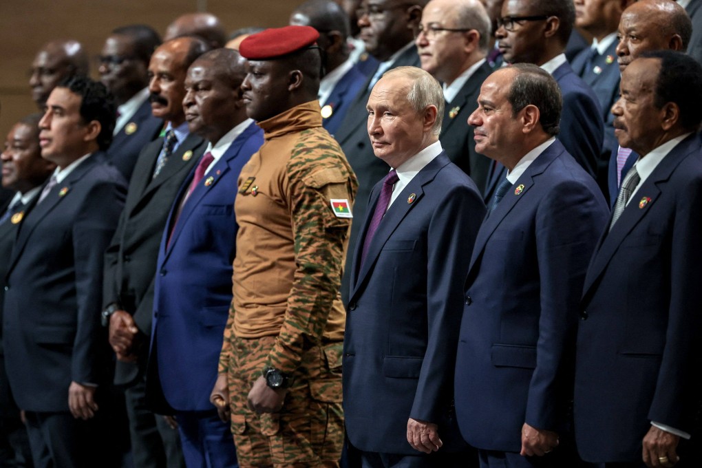 Russian President Vladimir Putin, African leaders and heads of delegations pose for a photo at the Russia-Africa summit in Saint Petersburg on Friday. Photo: AFP