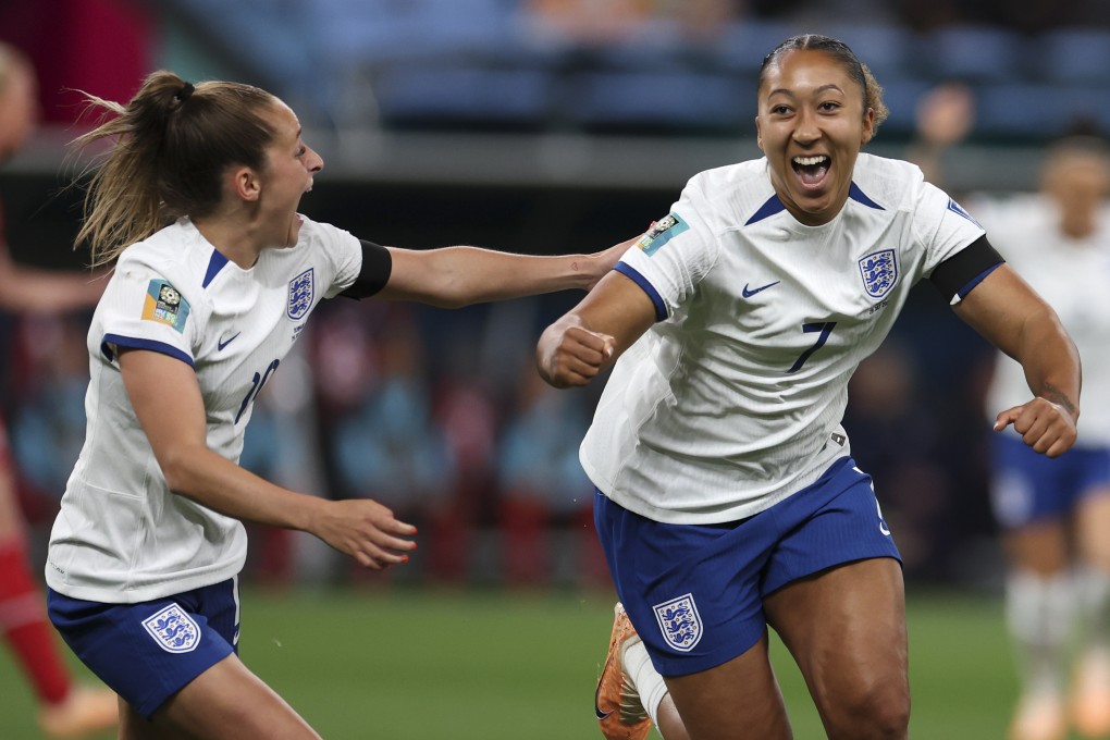 England’s Lauren James (right) celebrates scoring with teammate Ella Toone at Sydney Football Stadium. Photo: AP