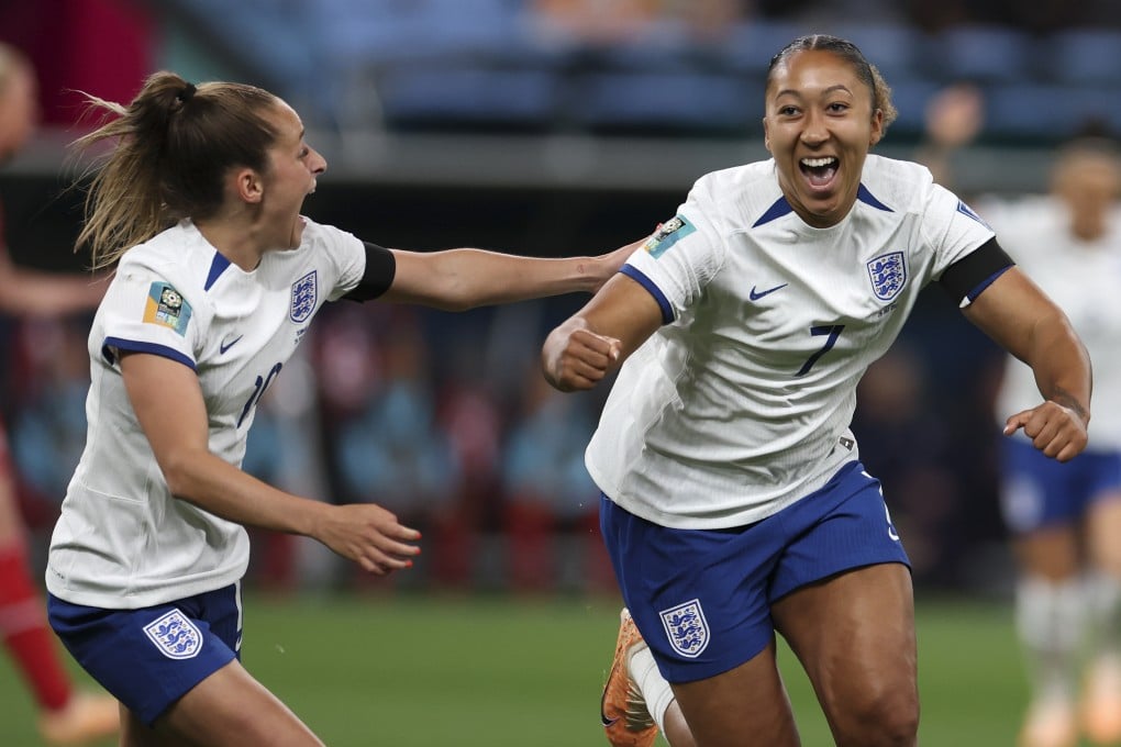 England’s Lauren James (right) celebrates scoring with teammate Ella Toone at Sydney Football Stadium. Photo: AP