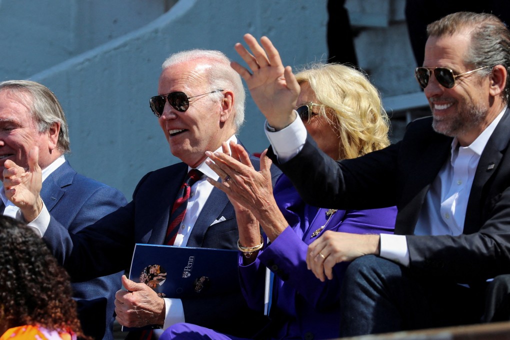 US President Joe Biden, first lady Jill Biden and their son Hunter Biden attend the University of Pennsylvania graduation ceremony in May. Photo: Reuters