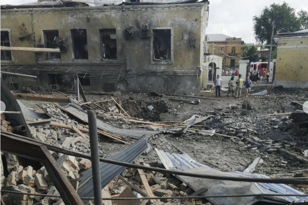 The site of an explosion in Taganrog, Russia, is seen on Friday. Photo: AP
