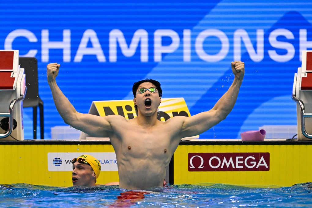 China’s Qin Haiyang celebrates after winning the men’s 200m breaststroke at the World Aquatics Championships. Photo: Xinhua