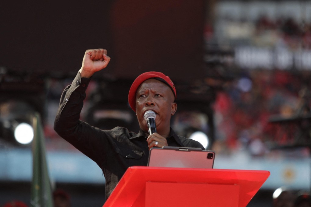 Economic Freedom Fighters (EFF) leader Julius Malema at a rally in Johannesburg, South Africa on Saturday. Photo: AFP