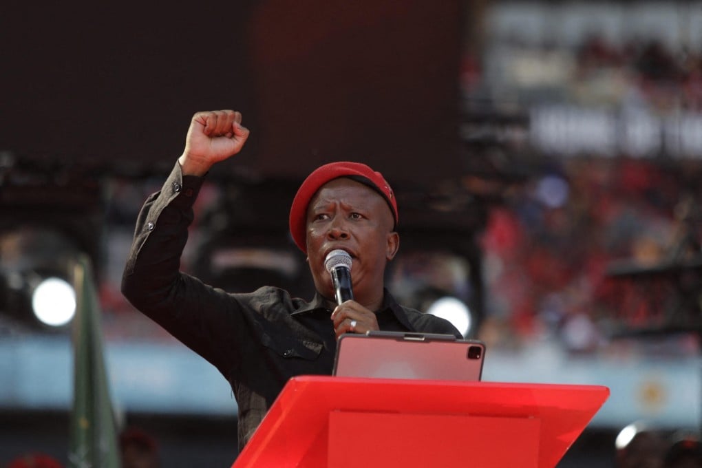 Economic Freedom Fighters (EFF) leader Julius Malema at a rally in Johannesburg, South Africa on Saturday. Photo: AFP