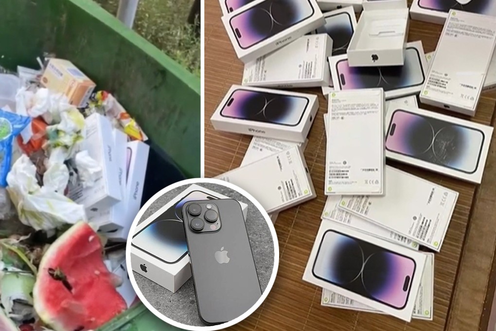 The shocked brother immediately called his sister, and after rummaging through the rubbish, they discovered 30 brand new iPhone 14 Pros worth US$30,000 in total. Photo: SCMP composite/Douyin
