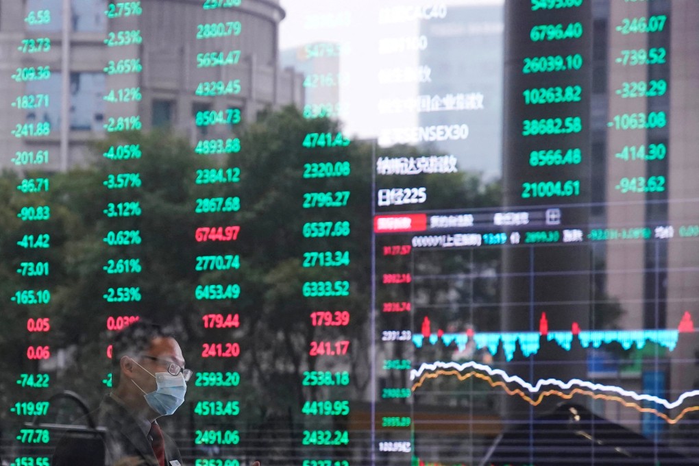 A man is seen inside the Shanghai Stock Exchange building in February 2020 during the Covid-19 pandemic. Photo: Reuters