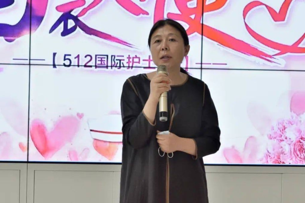 Duan Weihong visits a nursing home in Nanjing on May 12, her first known public appearance since 2018. Photo: Weibo