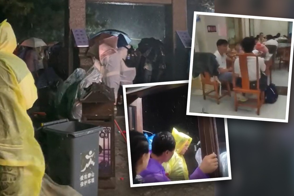 Shops at a scenic location in China face online criticism for charging tourists a rain shelter fee of US$3.5 for standing and US$5.6 for sitting. Photo: SCMP composite/The Paper