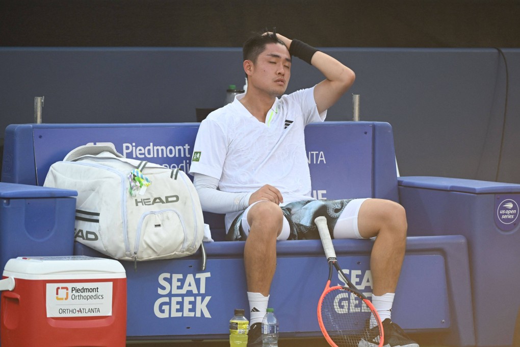 China’s Wu Yibing takes a break during is second round match against Taylor Fritz at the ATP Atlanta Open on July 27. Photo: AFP
