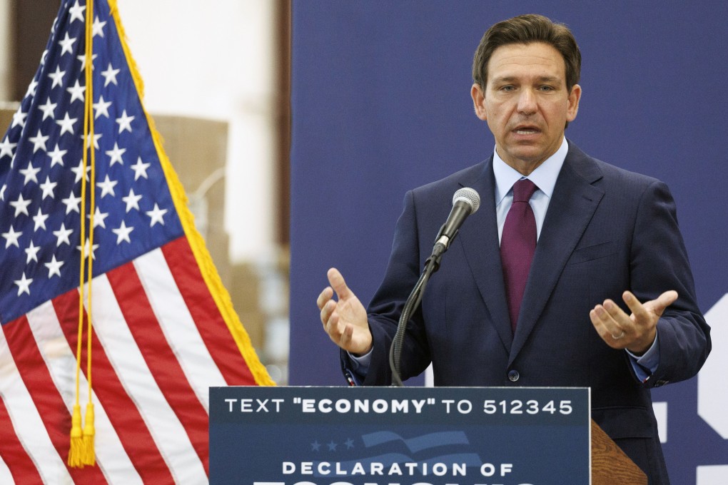 Florida governor Ron DeSantis delivers a speech in Rochester, New Hampshire, US on Monday. Photo: EPA-EFE
