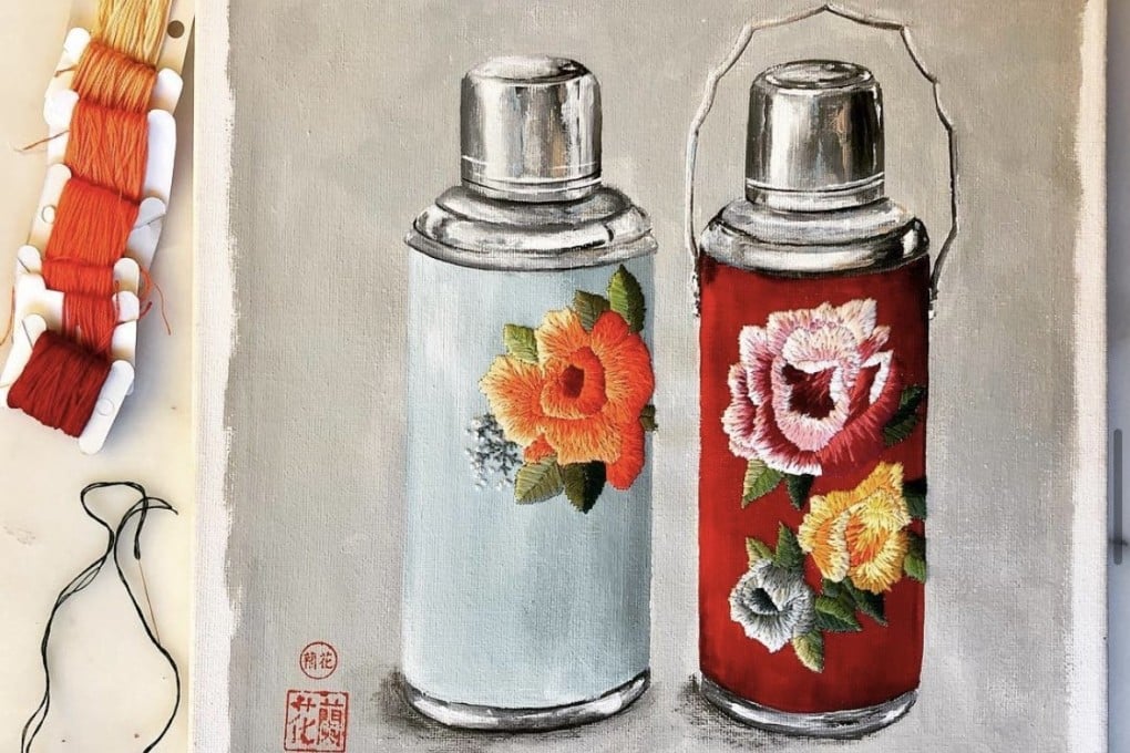 Men generally aren’t keen on embroidery, but Hong Kong artist Adele Frankle is looking to change this by conducting classes that combine embroidery and painting, to which she hopes men will bring “different ideas”. Photo: Adele Frankle