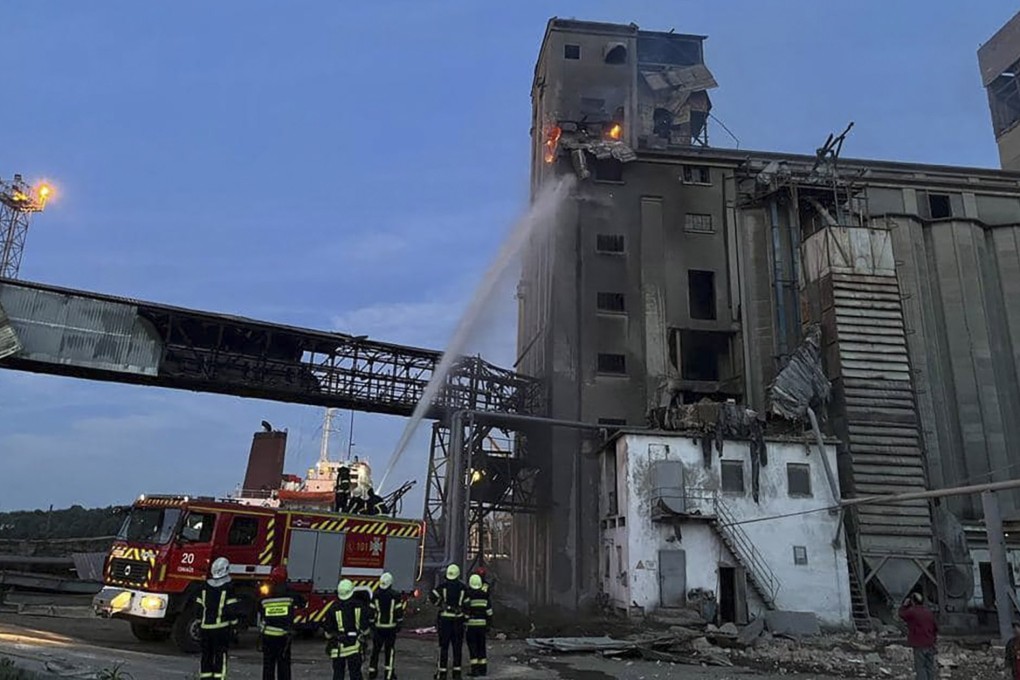 Rescuers work at the site of a Russian drone attack on port infrastructure in the Odesa region of Ukraine.  Russia recently pulled out of a UN-Turkey brokered agreement guaranteeing safe passage to Ukrainian grain exports through the Black Sea. Photo: Ukraine’s Operational Command South via EPA-EFE