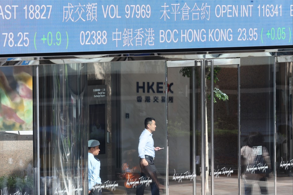An electronic billboard displaying the Hang Seng Index and stocks outside the Exchange Square in Central. Photo: Yik Yeung-man
