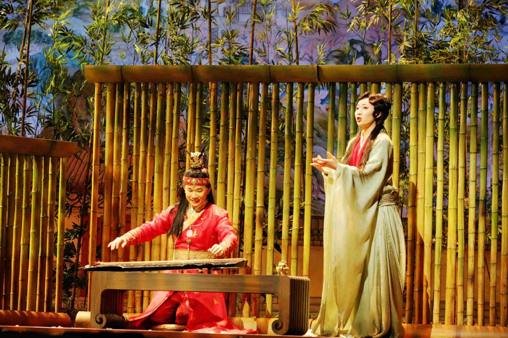 Chinese tenor Yijie Shi (left) as Jin Baoyu and South Korean soprano Pureum Jo as Lin Daoyu, one of the two first cousins his character is in love with, in a dress rehearsal for a production of “Dream of the Red Chamber”. The Chinese language has multiple terms for first cousins depending on their parentage. Photo: Xinhua