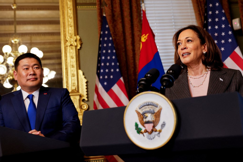 US Vice-President Kamala Harris meets Mongolia’s Prime Minister L. Oyun-Erdene on the White House campus in Washington on Wednesday. Photo: Reuters