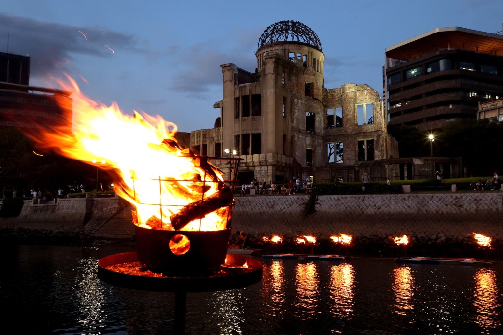 A bonfire near the A-bomb Dome at Hiroshima Peace Memorial Park, western Japan. Photo: EPA/EFE