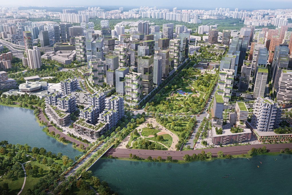 Artist’s impression of the promenade and green spine connecting the new precinct to Jurong Lake. Photo: Urban Redevelopment Authority
