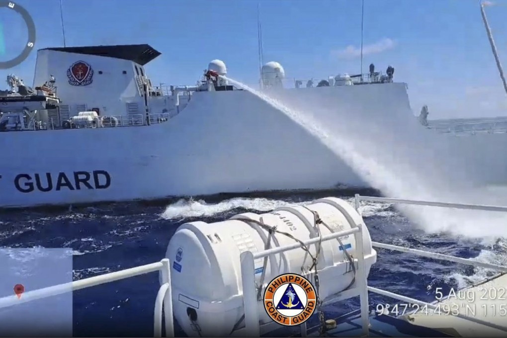 The Philippine coastguard filmed the Chinese use of a water cannon against one of its ships. Photo: AP