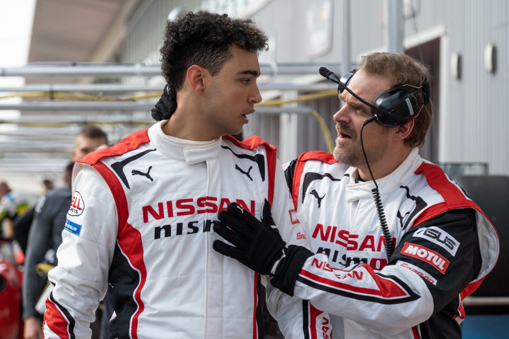 Archie Madakwe (left) and David Harbour in a still from “Gran Turismo” (category IIA), directed by Neill Blomkamp.