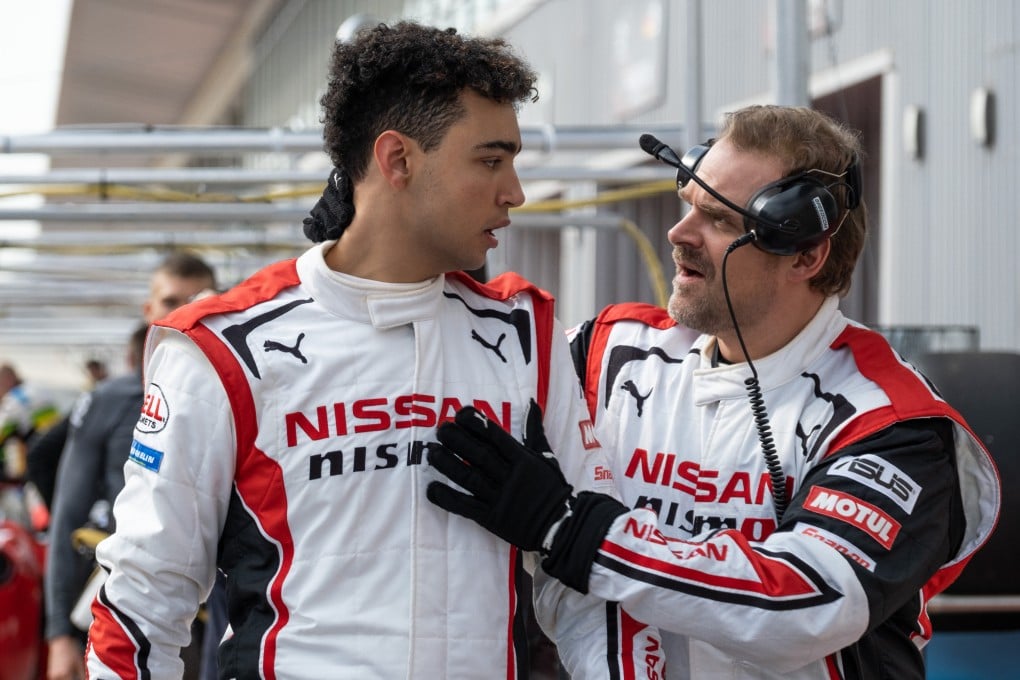 Archie Madakwe (left) and David Harbour in a still from “Gran Turismo” (category IIA), directed by Neill Blomkamp.
