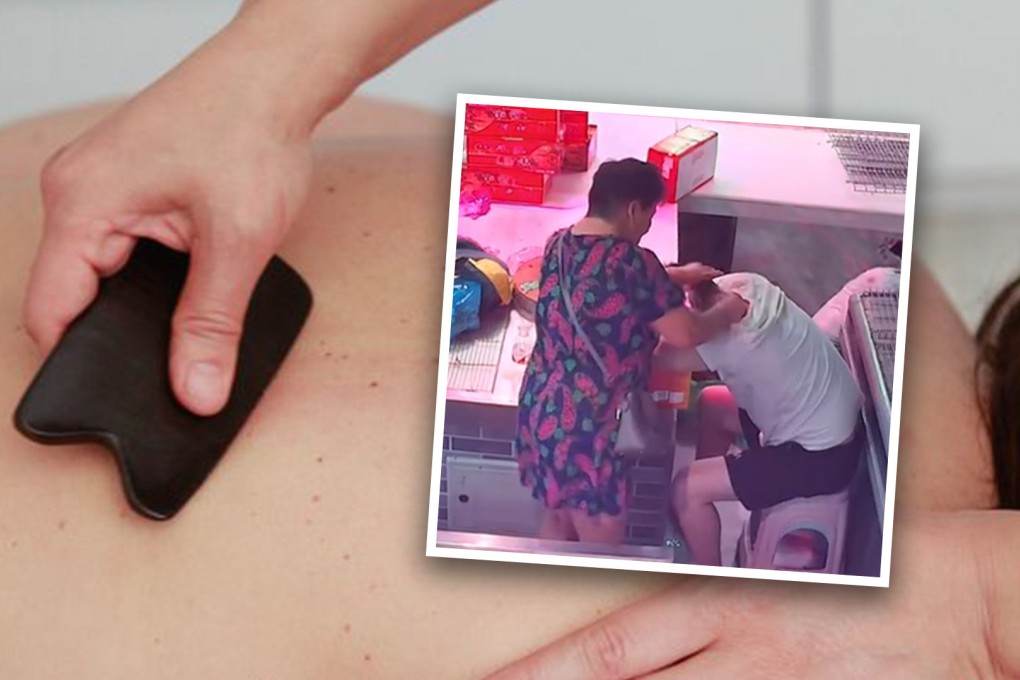 A surveillance video from a market in eastern China showed the man napping at his stall when the woman approached. Photo: SCMP composite/Weibo