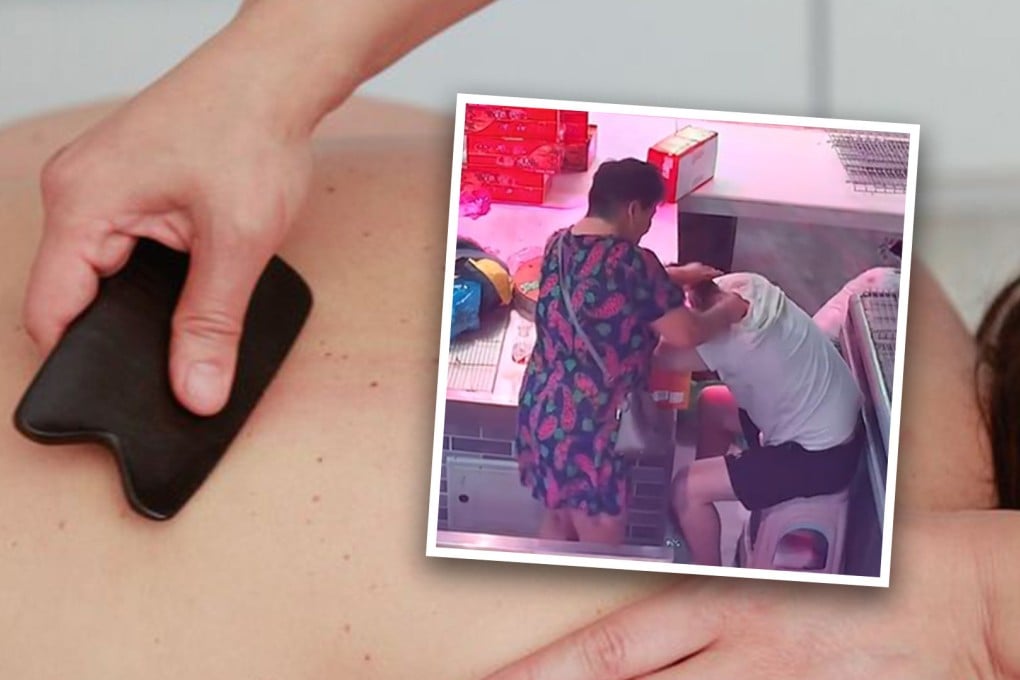 A surveillance video from a market in eastern China showed the man napping at his stall when the woman approached. Photo: SCMP composite/Weibo