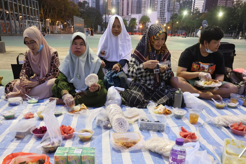 Indonesian Migrant Workers Network are seen in  Victoria Park in April. Photo: May Tse