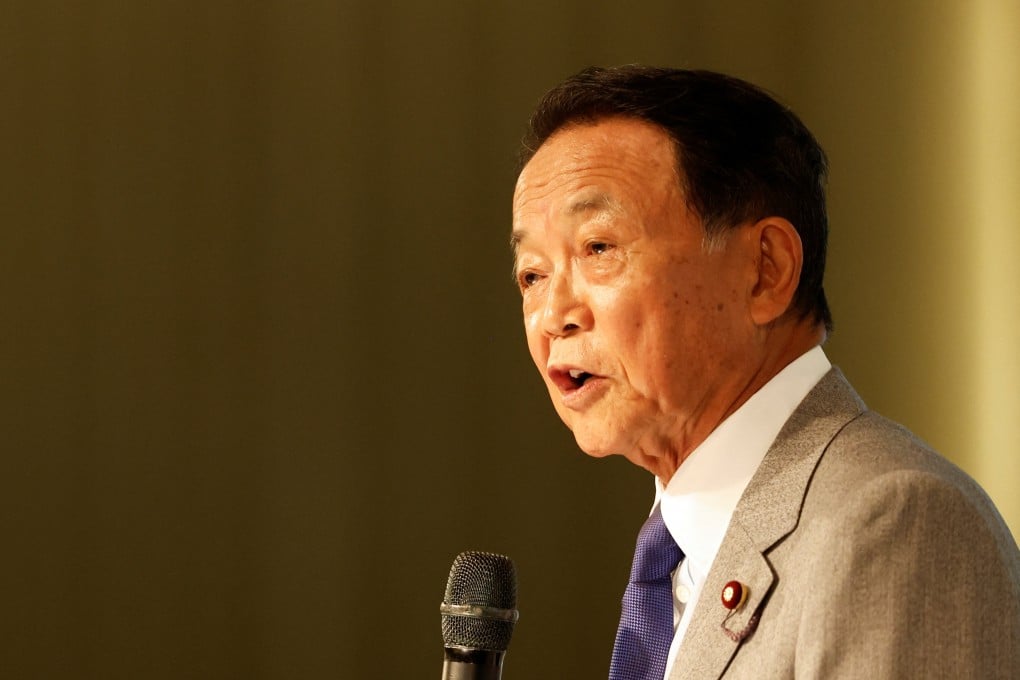 Japan’s former prime minister Taro Aso speaks during the Ketagalan Forum in Taipei, Taiwan on Tuesday. Photo: Reuters