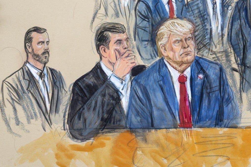 This artist sketch depicts former president Donald Trump, right, conferring with defence lawyer Todd Blanche, during his court appearance in Washington. Photo: AP