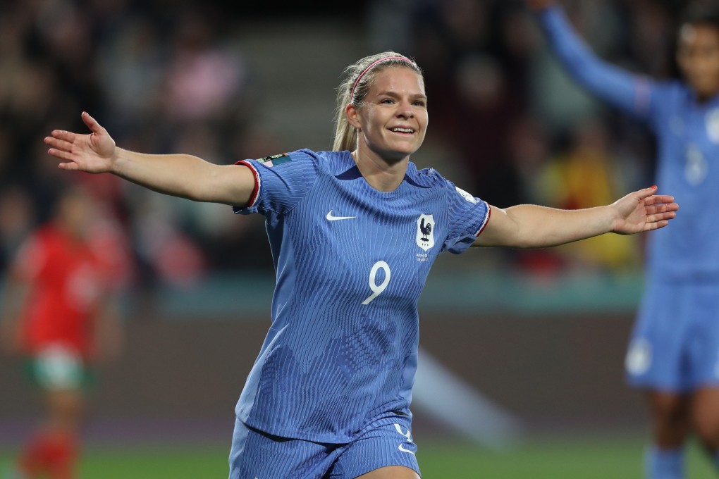 Eugenie Le Sommer celebrates after scoring her second goal during the Fifa Women’s World Cup last 16 match against Morocco at Hindmarsh Stadium in Adelaide, Australia. Photo: EPA-EFE